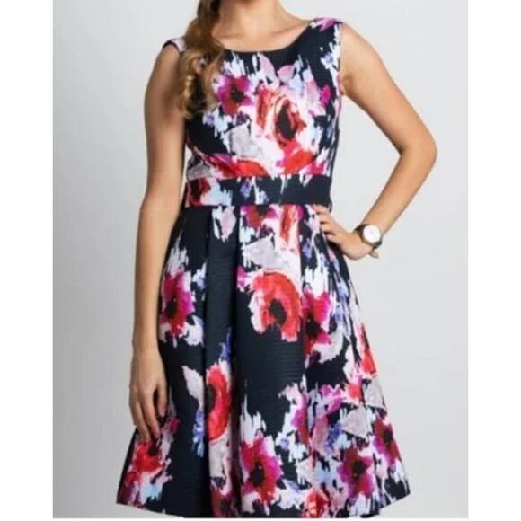 Kate Spade Hazy Floral Dress, Size 4, Open Back, Bow, Navy/Pink/White, Glam - Picture 1 of 13